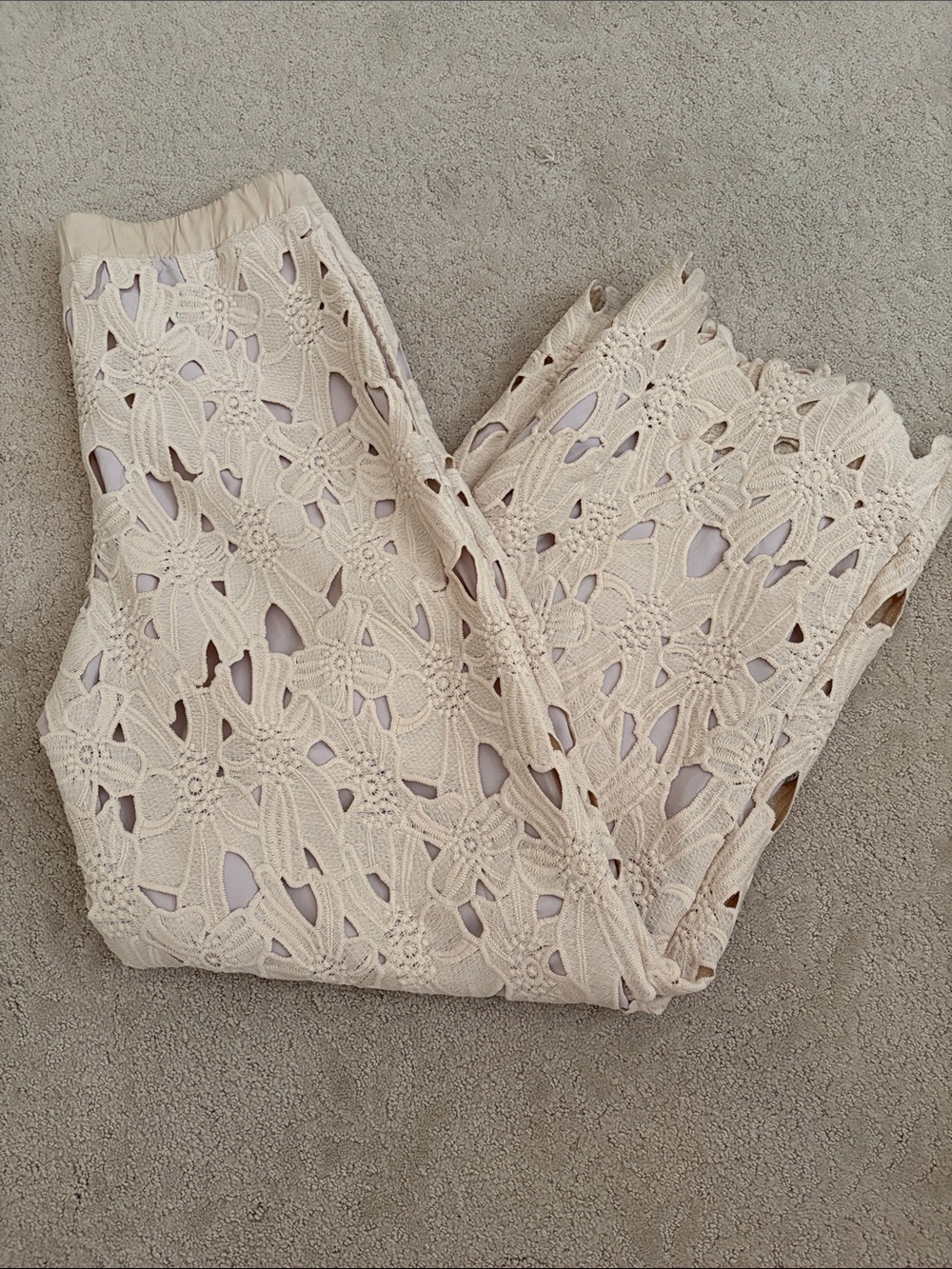 Crochet Wide Leg Pants - Cream Lace